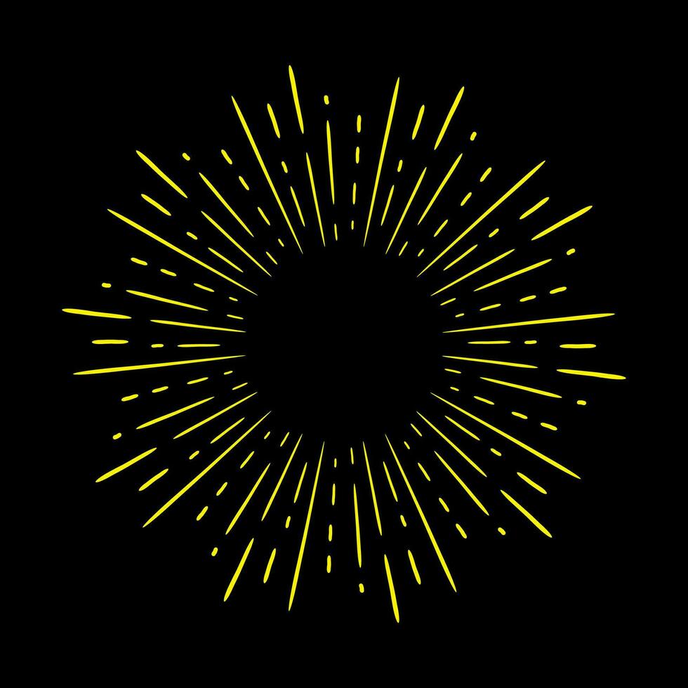 sunburst, light rays in line art. Bohemian symbol bursting sun rays, firework vector. vector