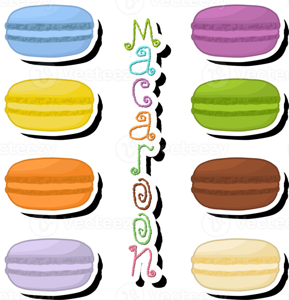 Illustration on theme big set fresh colorful macarons for morning breakfast png