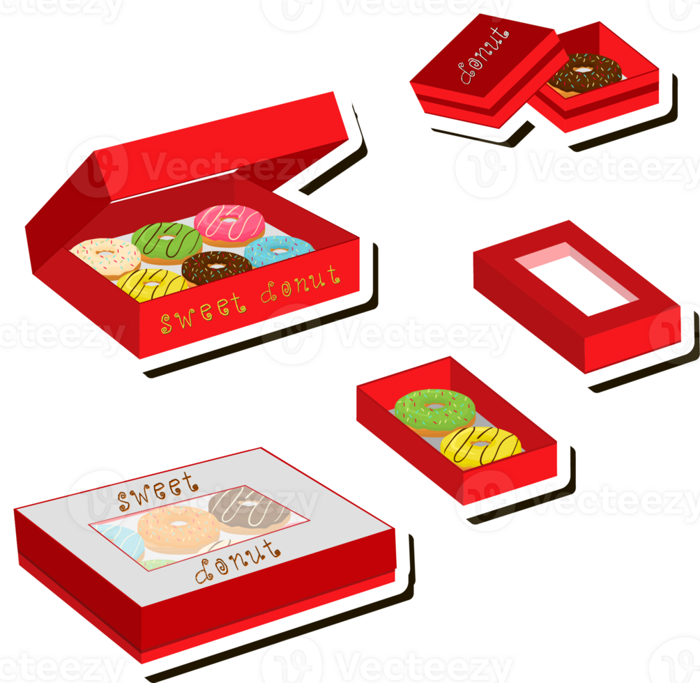Illustration on theme big set different types sticky donuts, sweet doughnuts various size png
