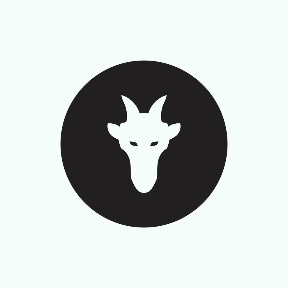 vector icon - face goat isolated on black circle - flat silhouette style