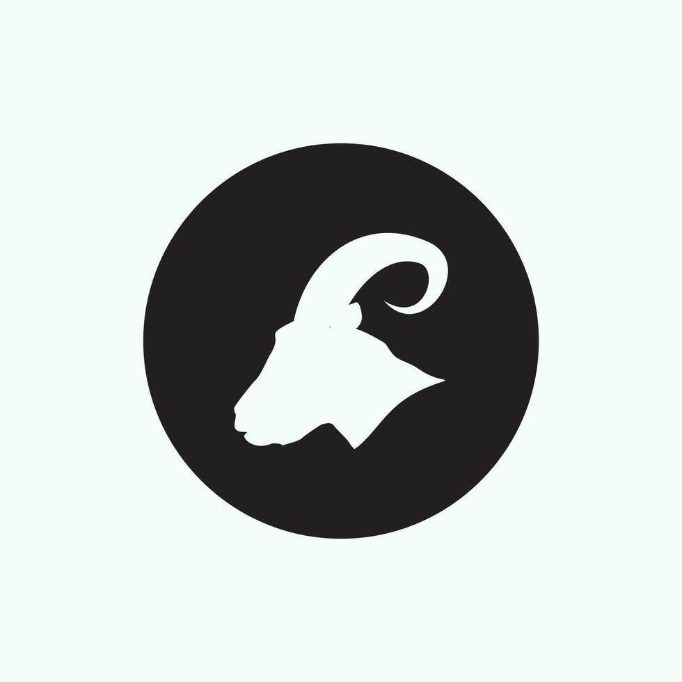 vector icon - side face billy goat isolated on black circle - flat silhouette style