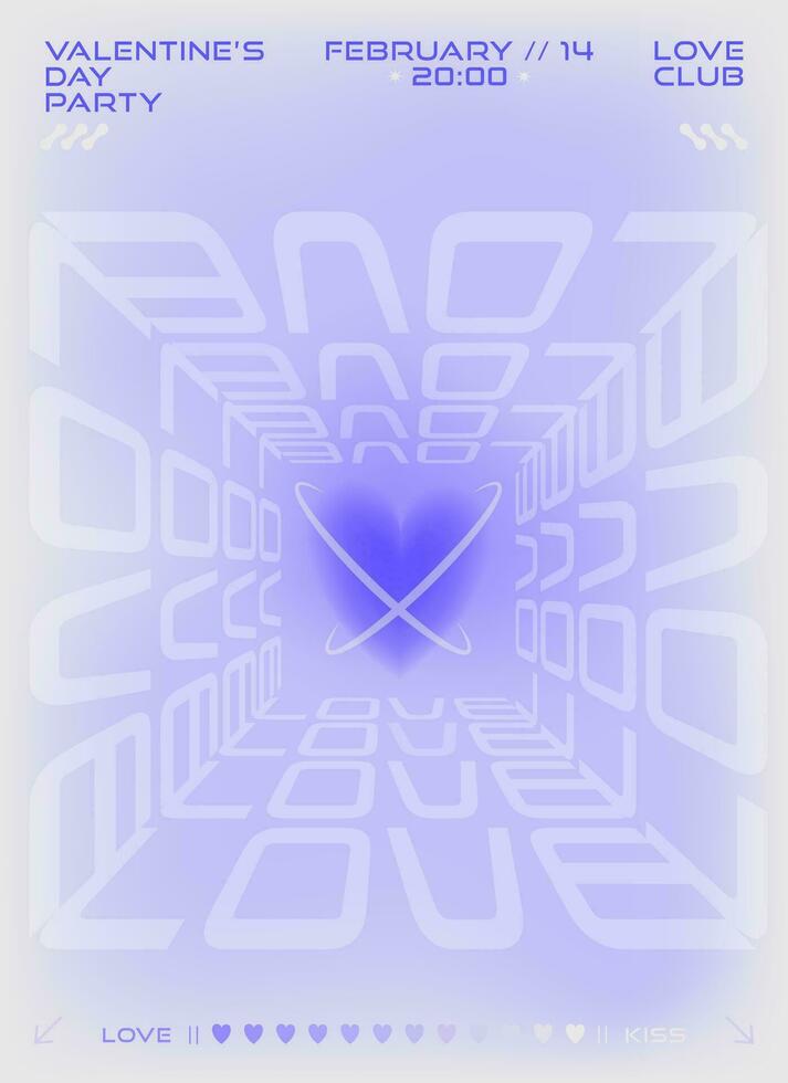 Modern y2k design Valentine's Day party invitation and poster. Trendy aesthetic minimalist vector illustrations with aura hearts, abstract shapes, gradient and typography.