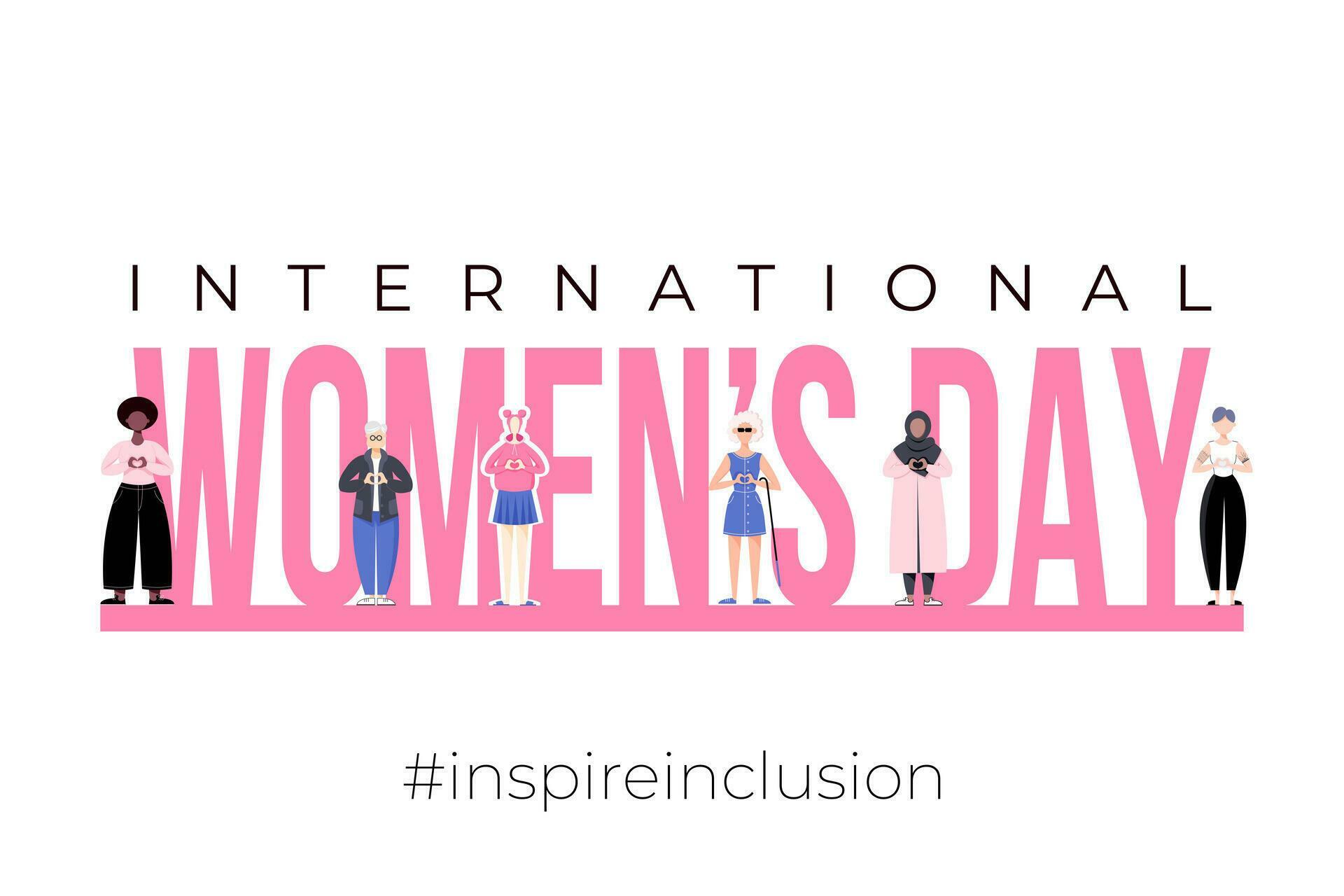 International Womens Day poster, banner. Inspire inclusion 2024