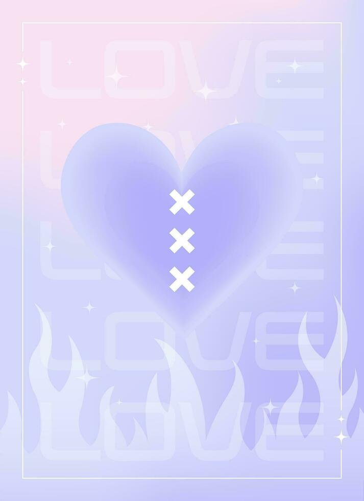 Modern y2k design Valentine's Day poster, greeting card. Trendy aesthetic minimalist vector illustrations with aura heart, abstract shapes, flame, gradient and typography.