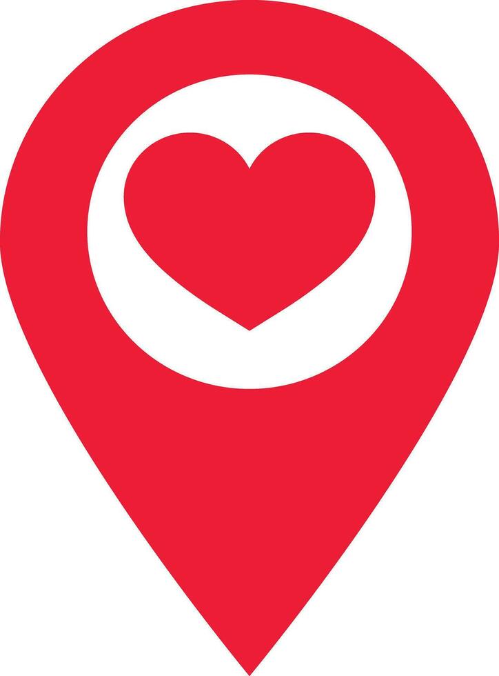 Red map pointer with heart icon . Red location pin icon with heart . Vector illustration