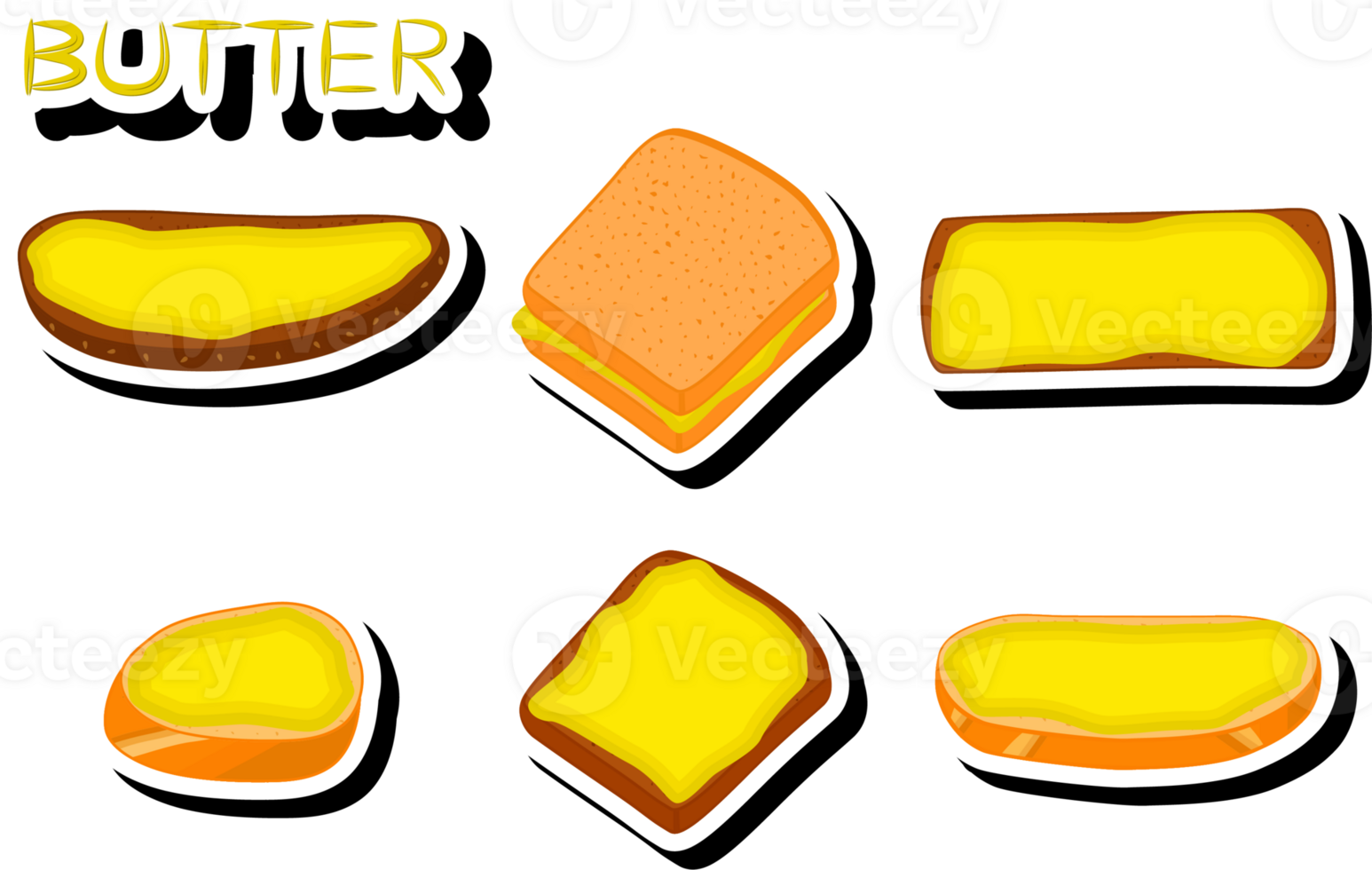 Illustration on theme big colored set different types creamy butter png