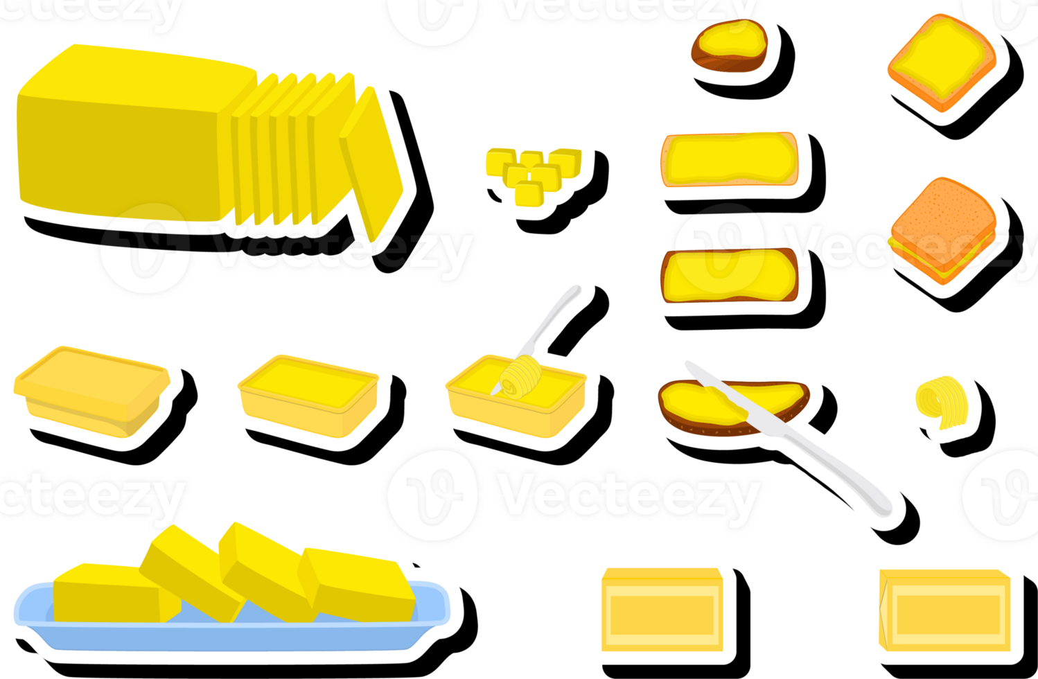 Illustration on theme big colored set different types creamy butter png