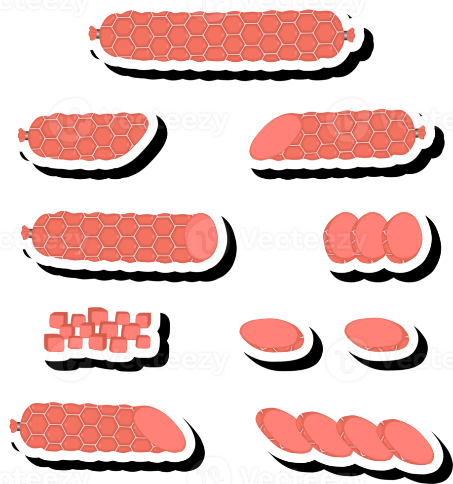 Illustration on theme big set different types delicatessen meat sausages png