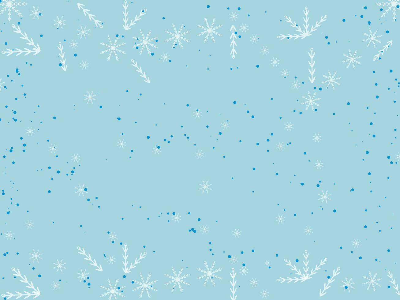 Christmas Snowflake. Winter border, snow night. Falling snowflakes on blue background. Snowfall vector illustration