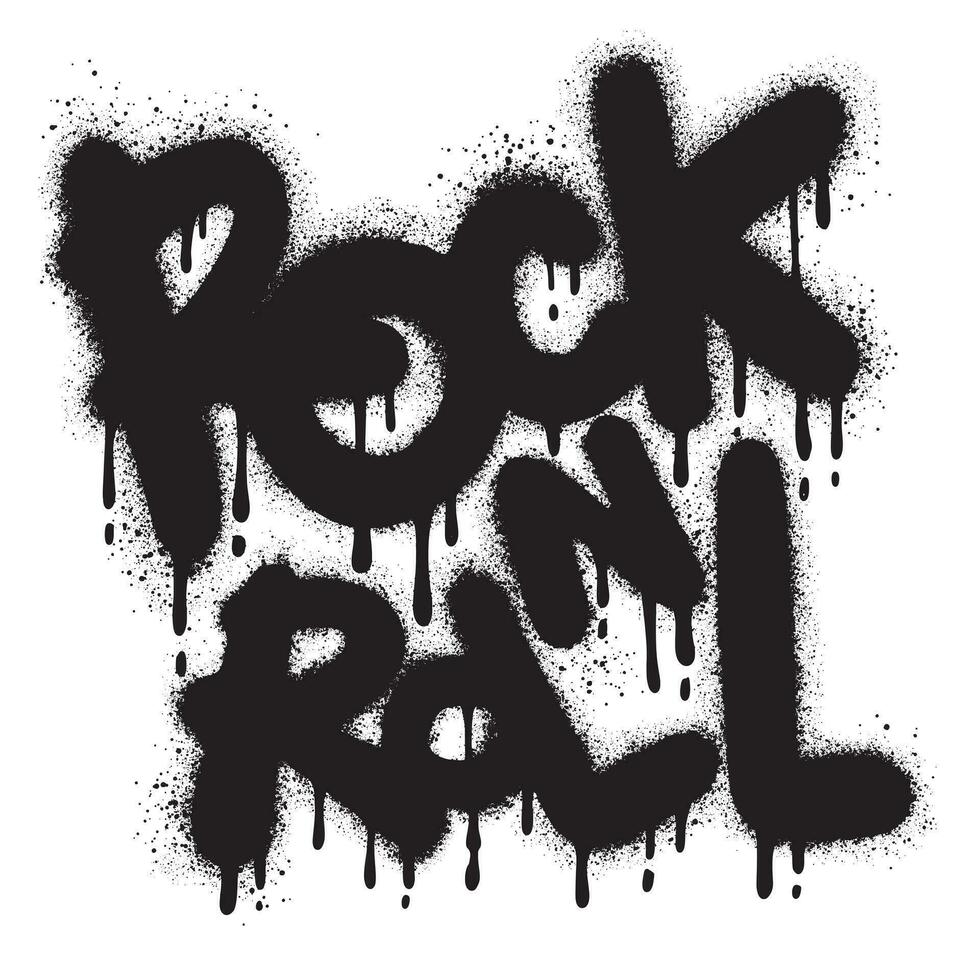 Sprayed rock n roll font graffiti with over spray in black over white. Vector illustration.