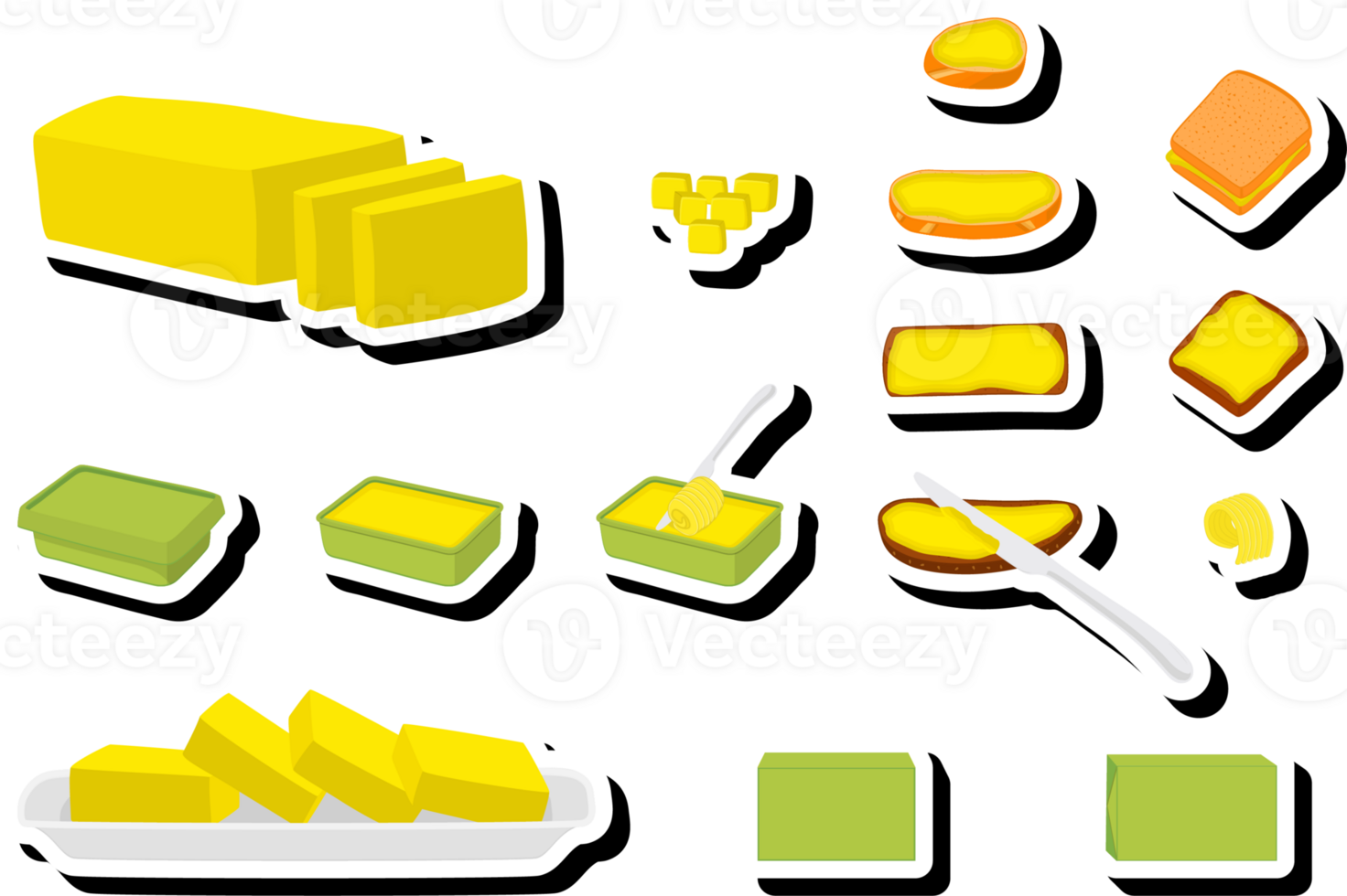 Illustration on theme big colored set different types creamy butter png