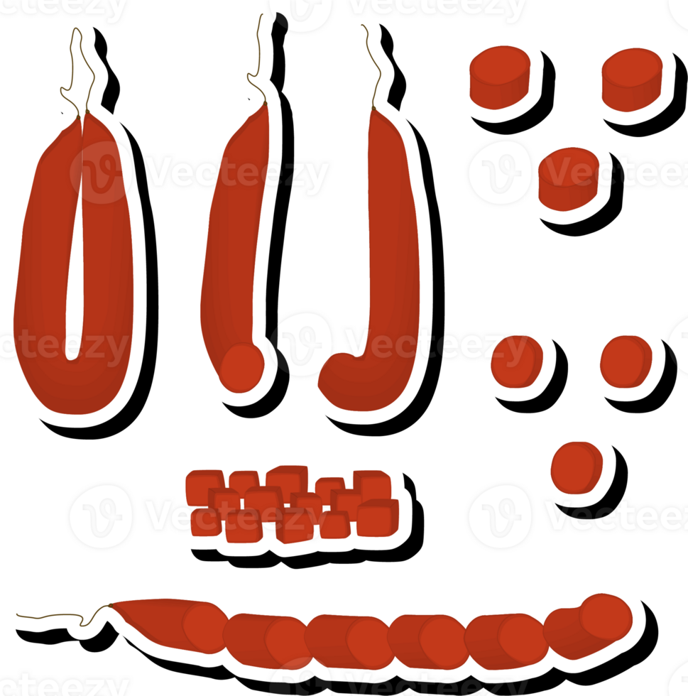 Illustration on theme big set different types delicatessen meat sausages png