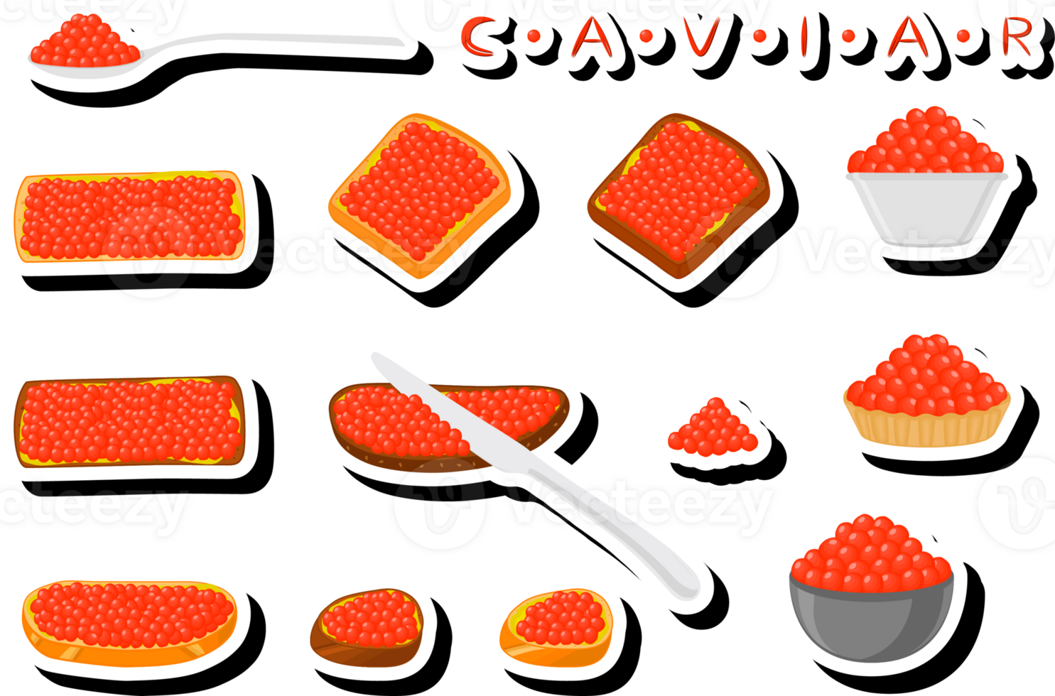 big set various types fish caviar, bread different size png