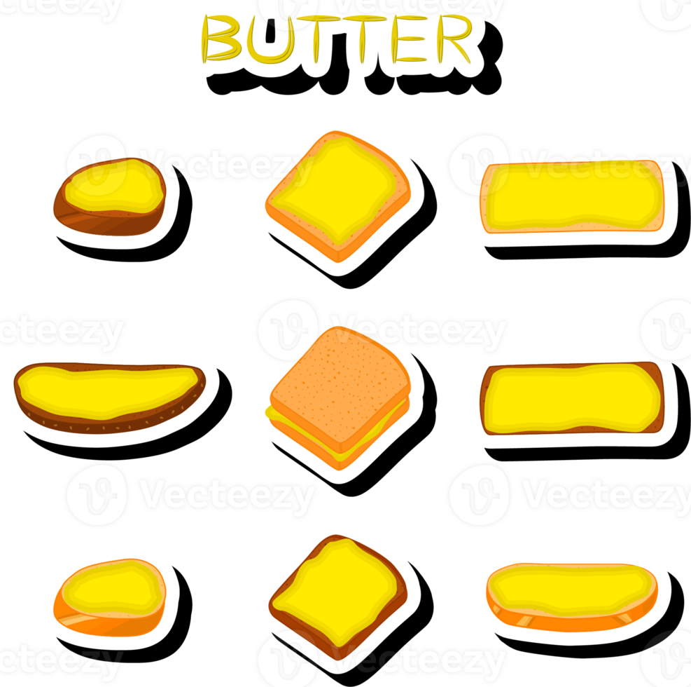 Illustration on theme big colored set different types creamy butter png
