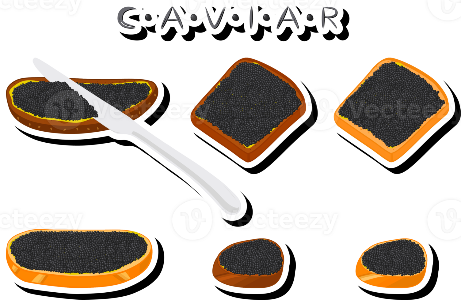 big set various types fish caviar, bread different size png