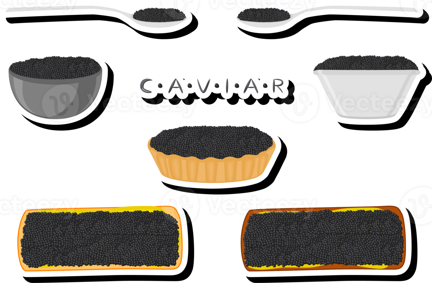 big set various types fish caviar, bread different size png