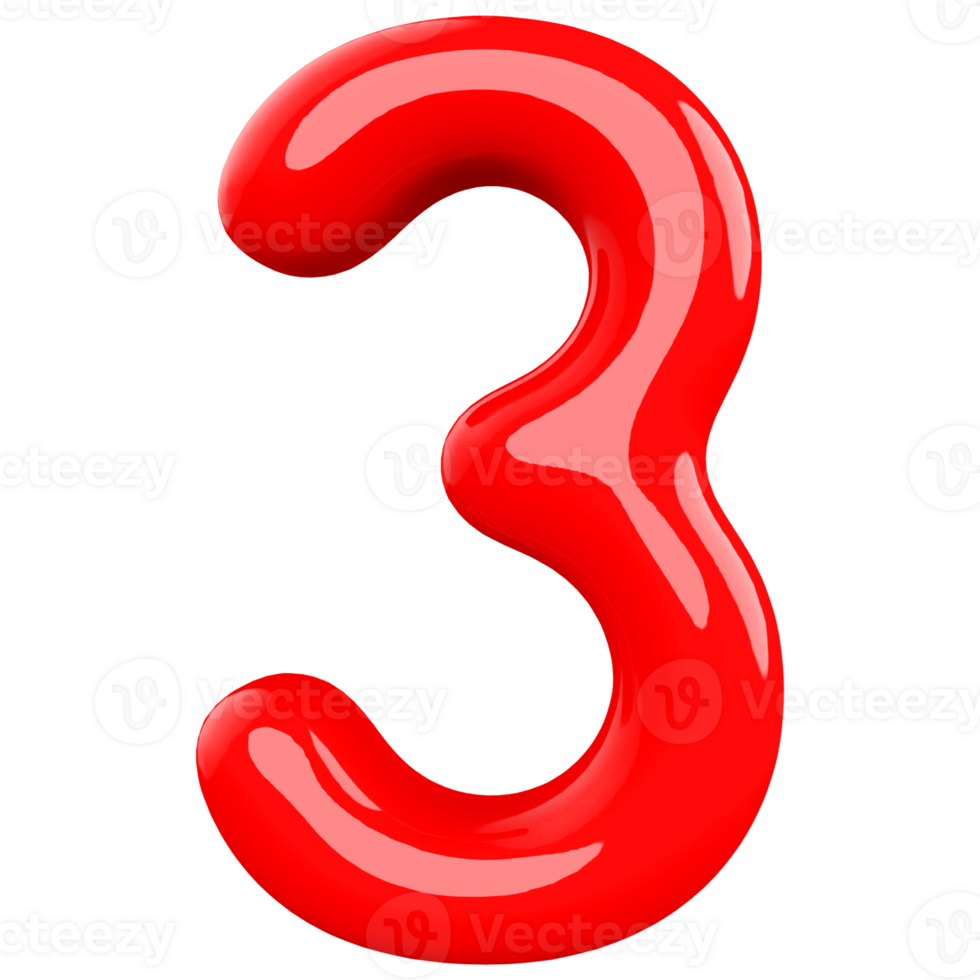Bubble red number 3 png