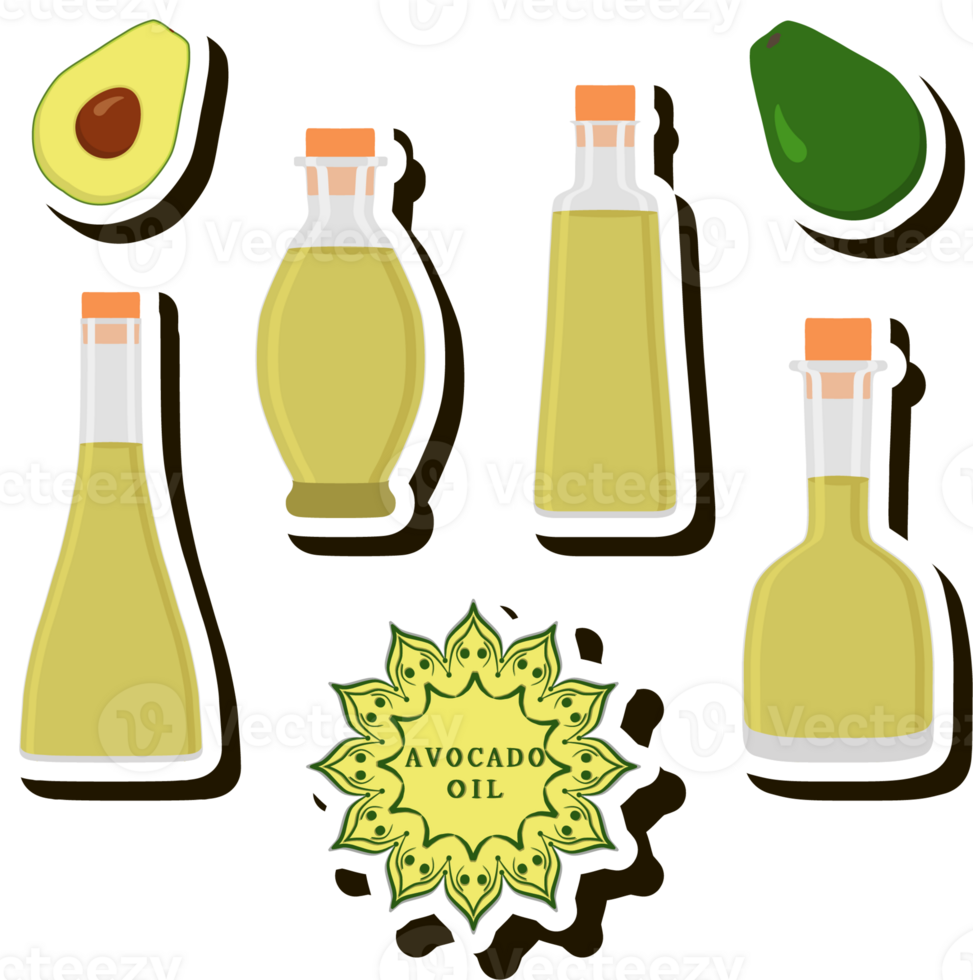 Illustration on theme big set different types liquid oil, bottle various size png