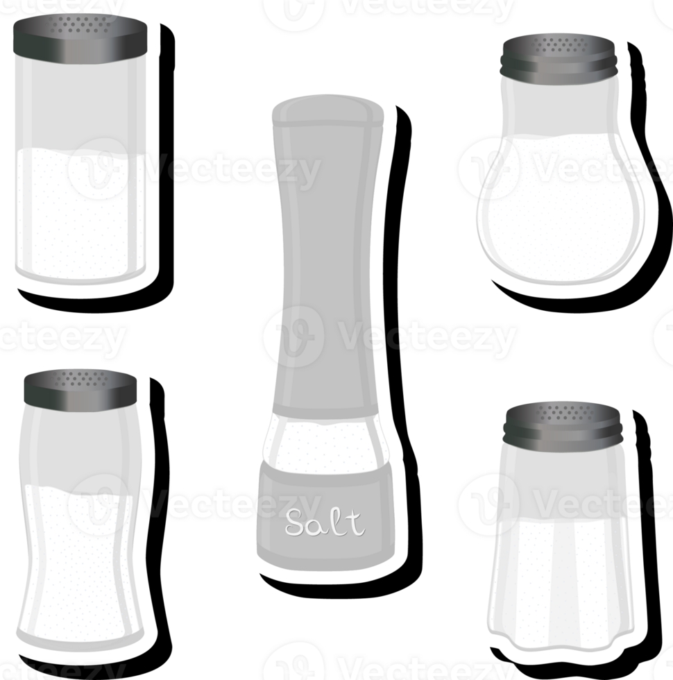 Illustration on theme big set different types ware filled salt for organic cooking png