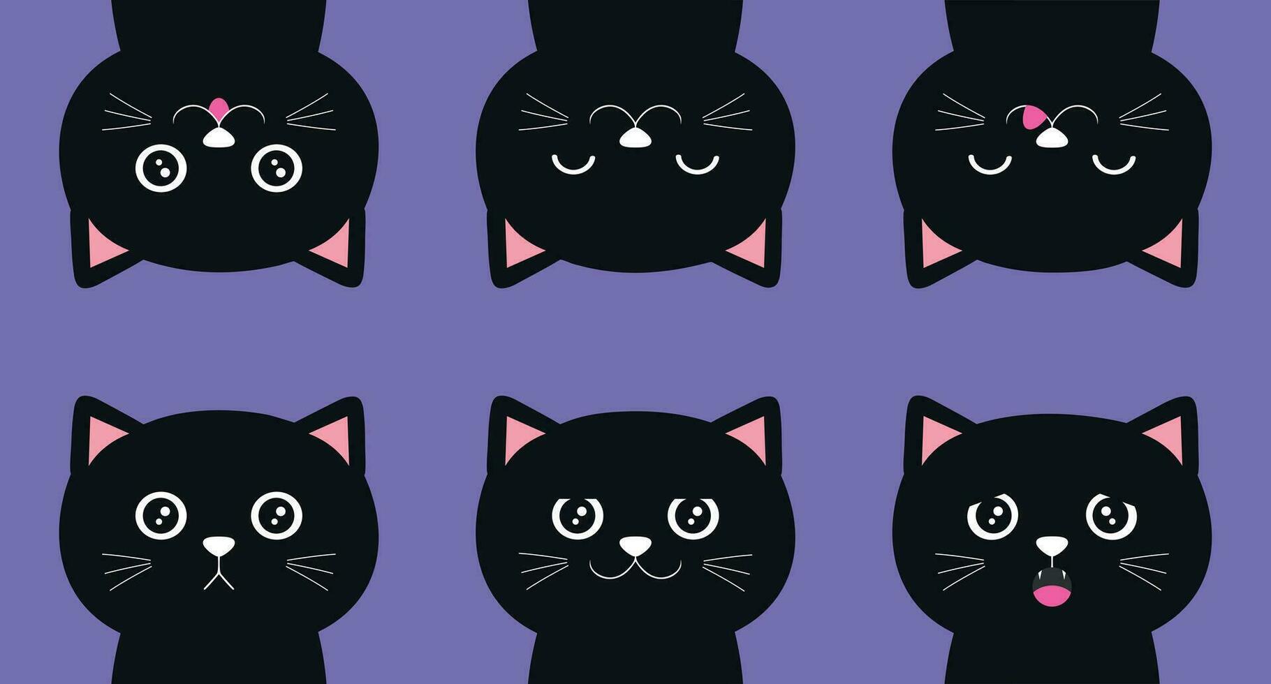 Set of cartoon black cats with different emotions. Vector illustration