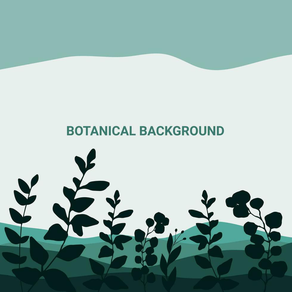 Hand drawn blue green botanical background with a foliage outline. Vector illustration