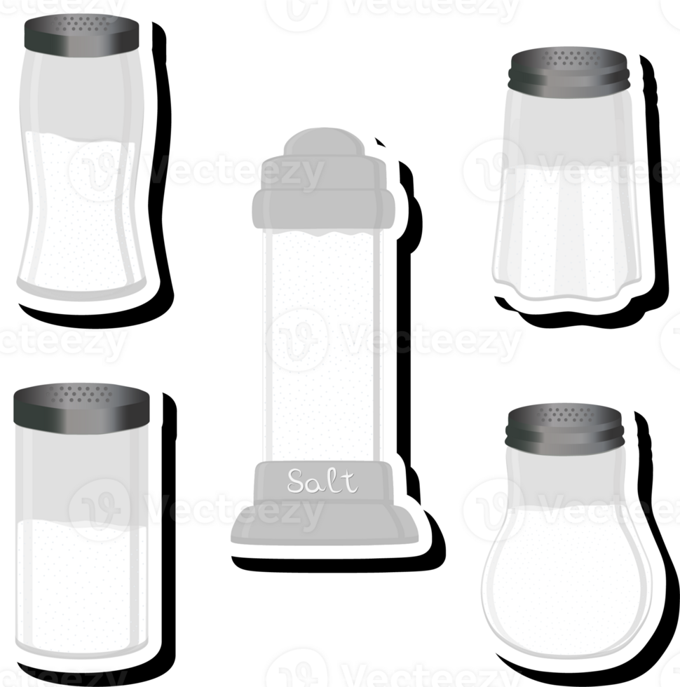 Illustration on theme big set different types ware filled salt for organic cooking png