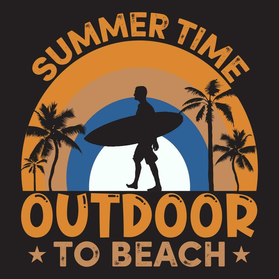 Summer Time Outdoor To Beach, Surfing Design vector