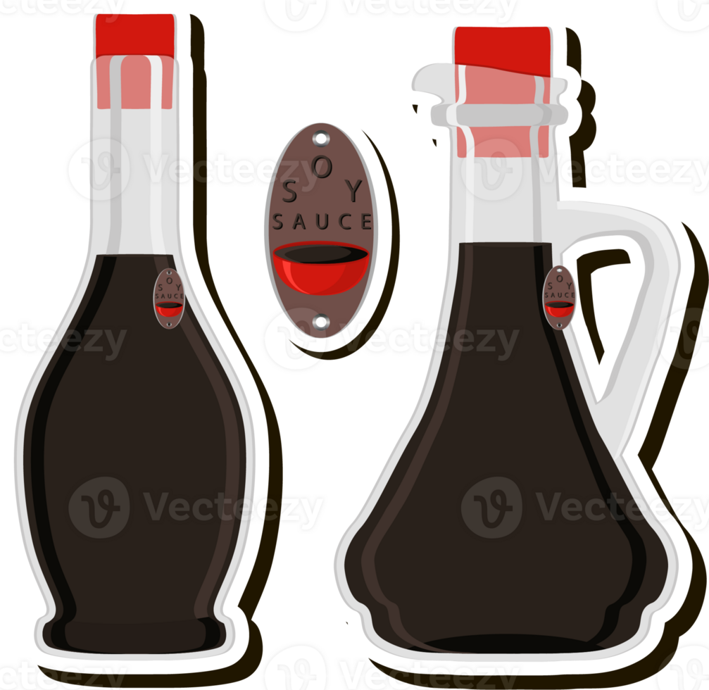 Illustration on theme big kit varied glass bottles filled liquid soy sauce png