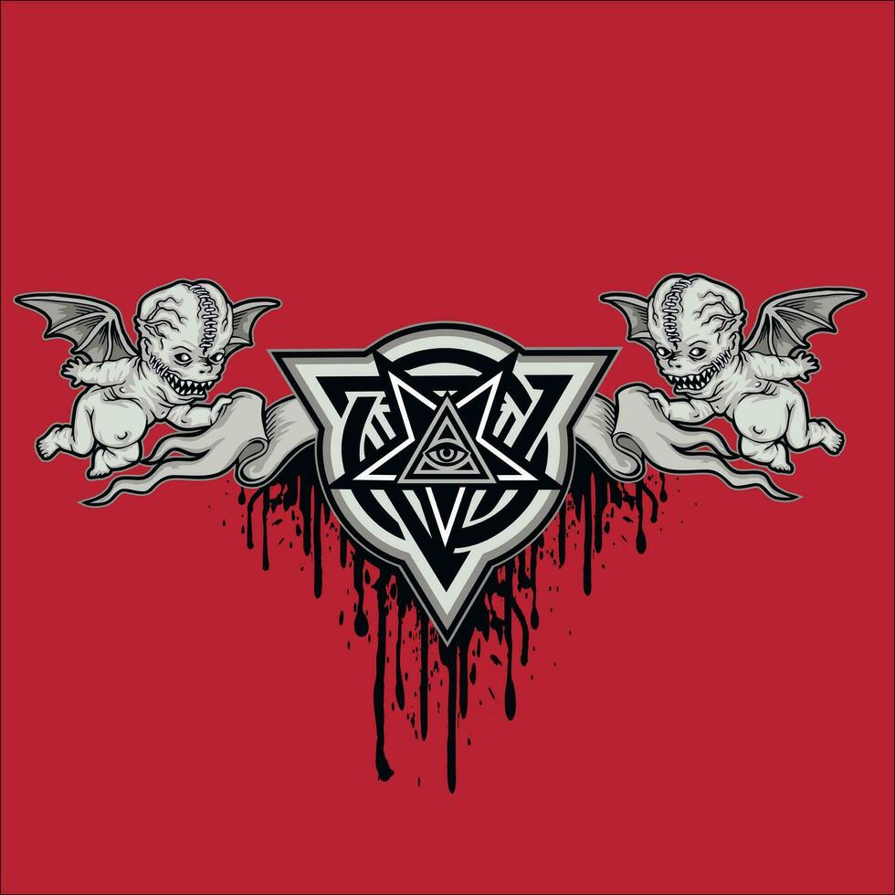 pentagram and ugly angels, grunge vintage design t shirts vector