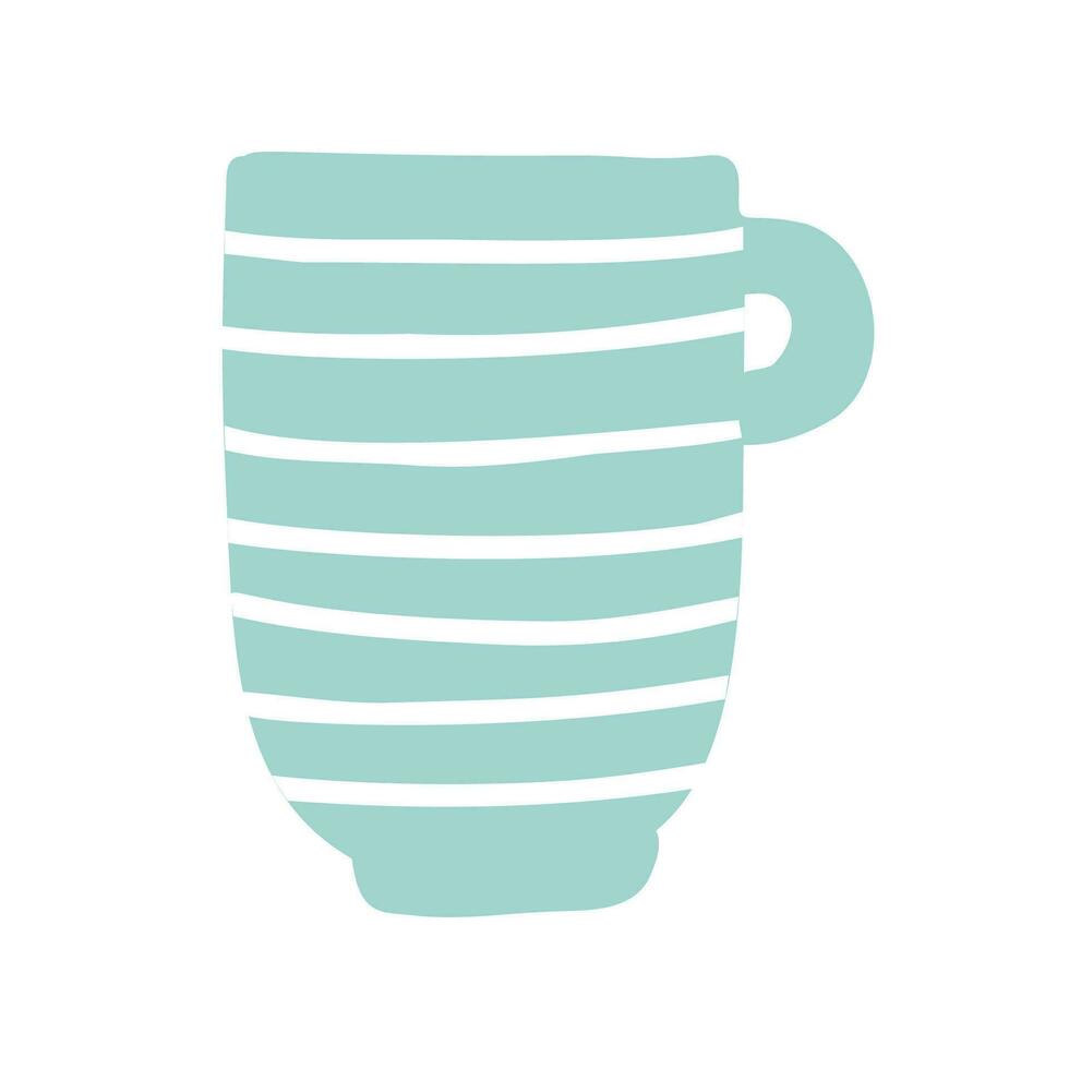 Blue cup mug isolated vector icon. Single object clipart mug with handle. Flat colored design. Cup of coffee, tea, hot drink, cacao. Cute design element.