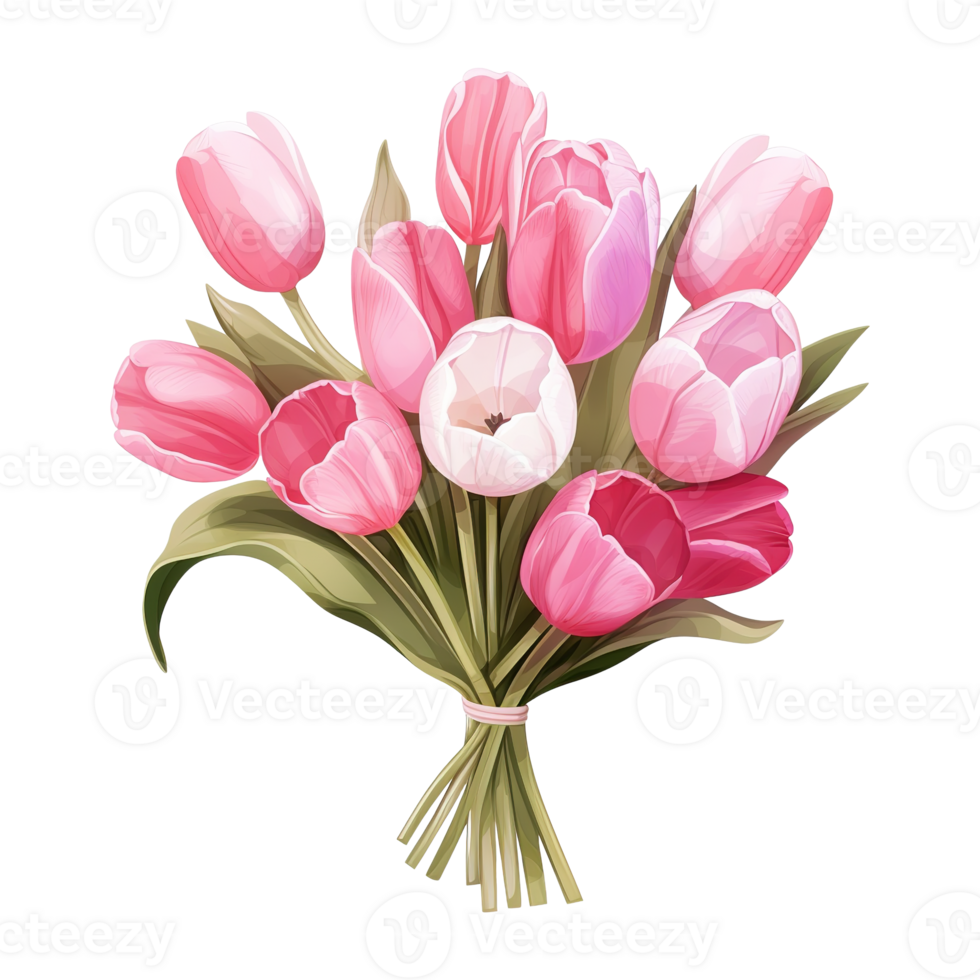 AI generated Bouquet of pink tulips. AI generated image png