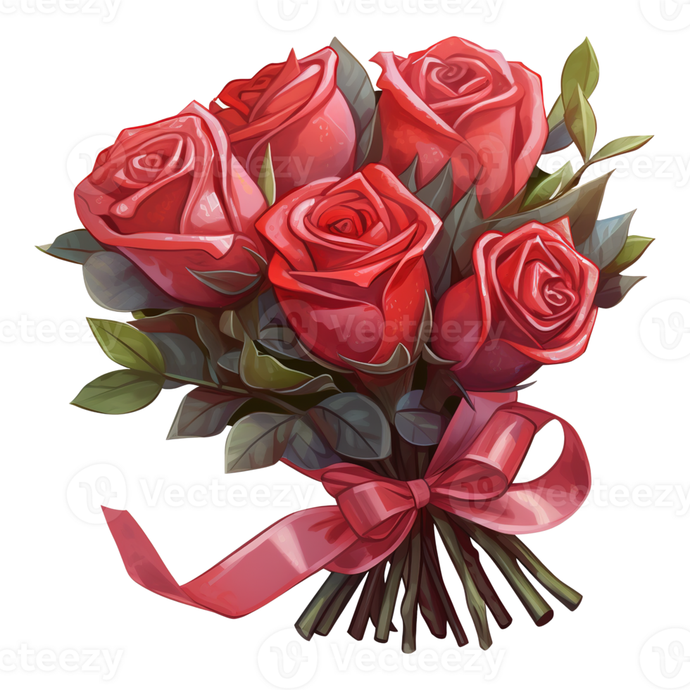 AI generated Bunch of red roses with a red bow. AI generated image png