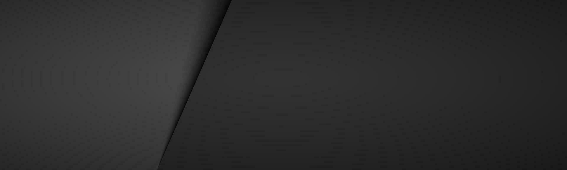 Dark grey abstract banner with black layers above each other. Modern design header for your business. Vector illustration with oblique stripes and lines