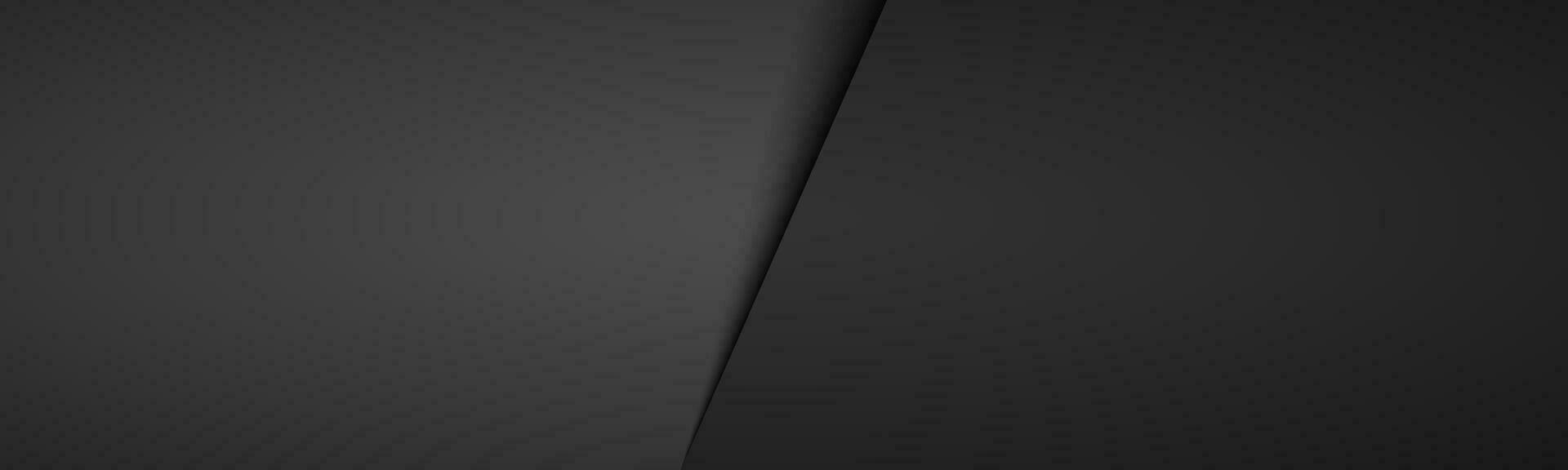 Dark grey abstract banner with black layers above each other. Modern design header for your business. Vector illustration with oblique stripes and lines