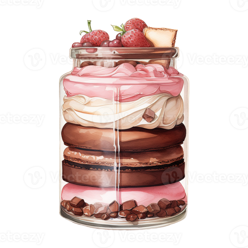 AI generated Jar of desserts with strawberries on top. AI generated image png