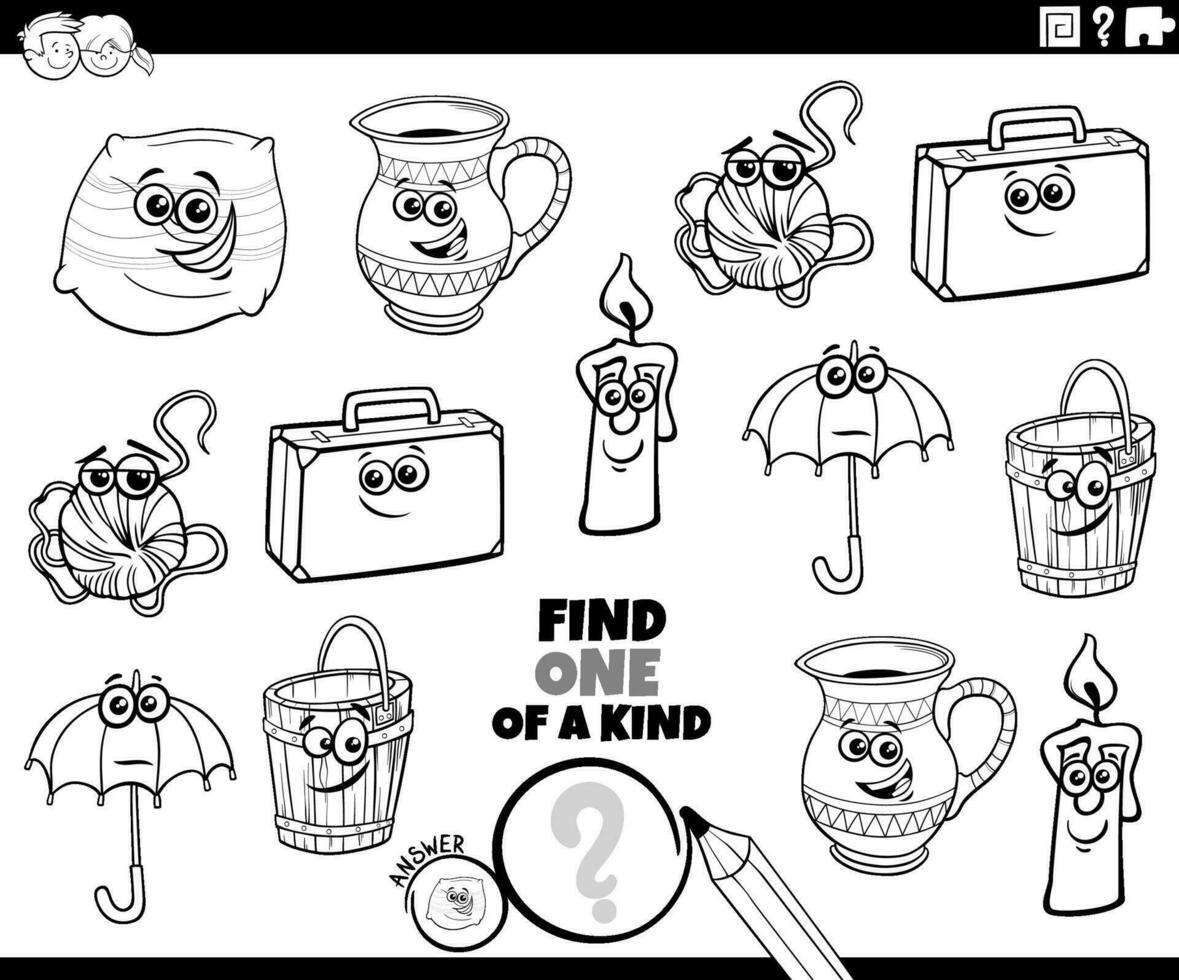 one of a kind activity with cartoon objects coloring page vector