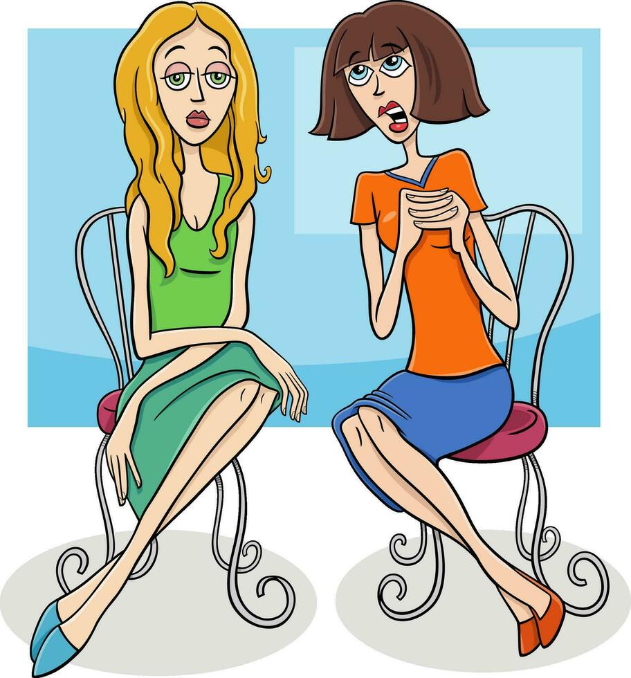 cartoon woman gossiping to another bored woman vector