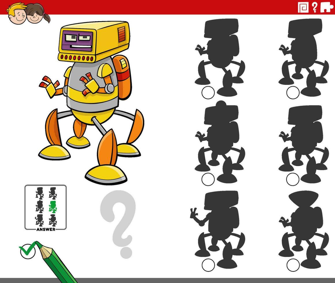 sombra actividad juego con dibujos animados robot fantasía personaje vector