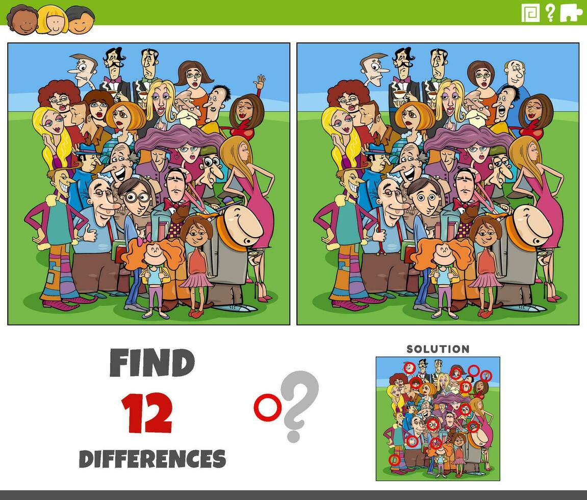 differences activity with funny cartoon people crowd vector
