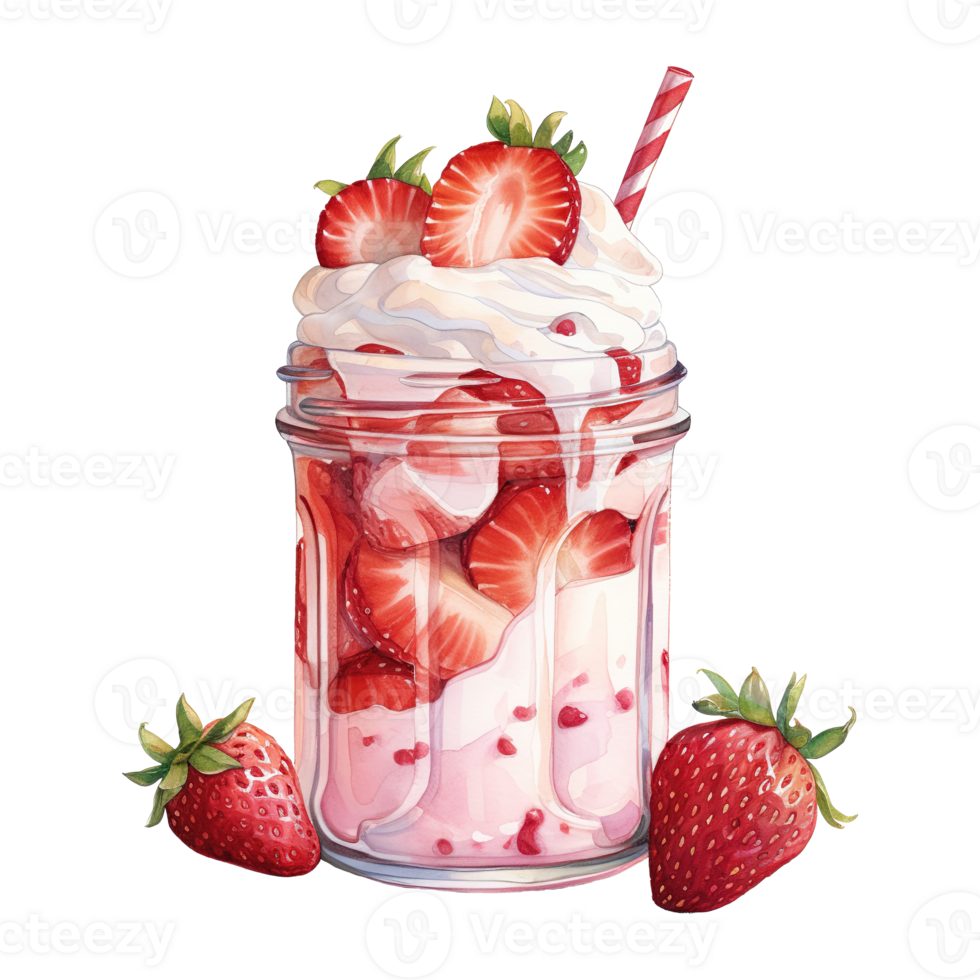 AI generated Strawberry milkshake with whipped cream. AI generated image png