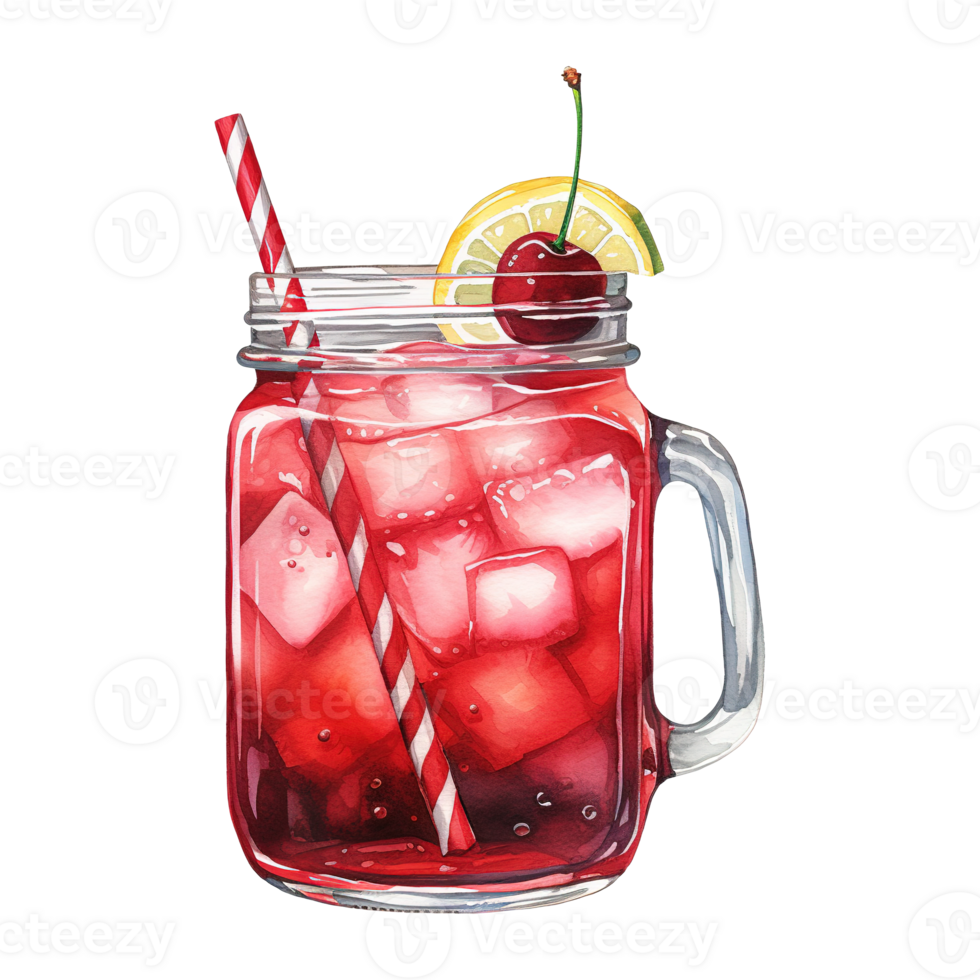 AI generated Glass of red liquid with a straw and a cherry. AI generated image png