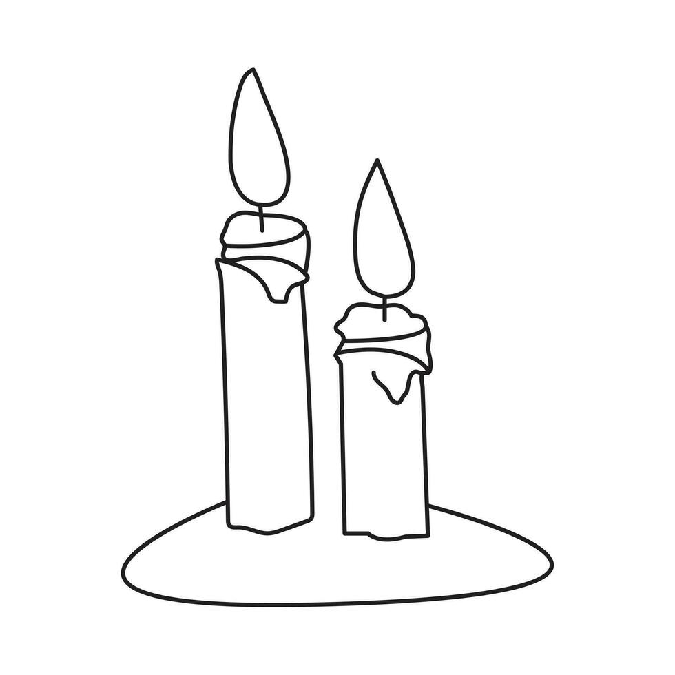 Candle burning continuous one line drawing. Vector illustration isolated on white.