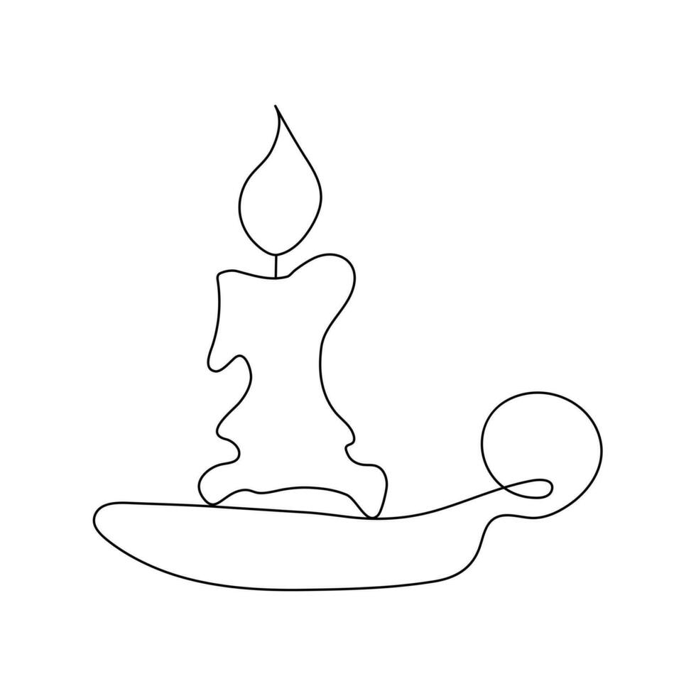 Candle burning continuous one line drawing. Vector illustration isolated on white.