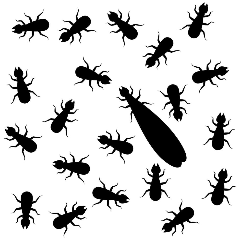 Silhouette of termite colony. A group of termites with their queen fills the screen on a white background. vector