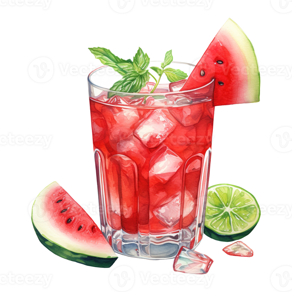 AI generated Glass of watermelon with lime and mint. AI generated image png