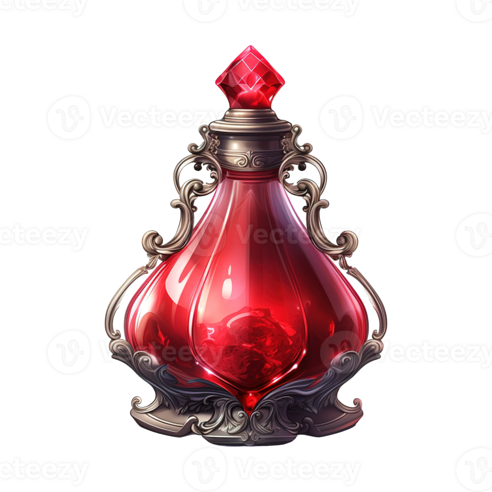 AI generated Red glass bottle with a red top. AI generated image