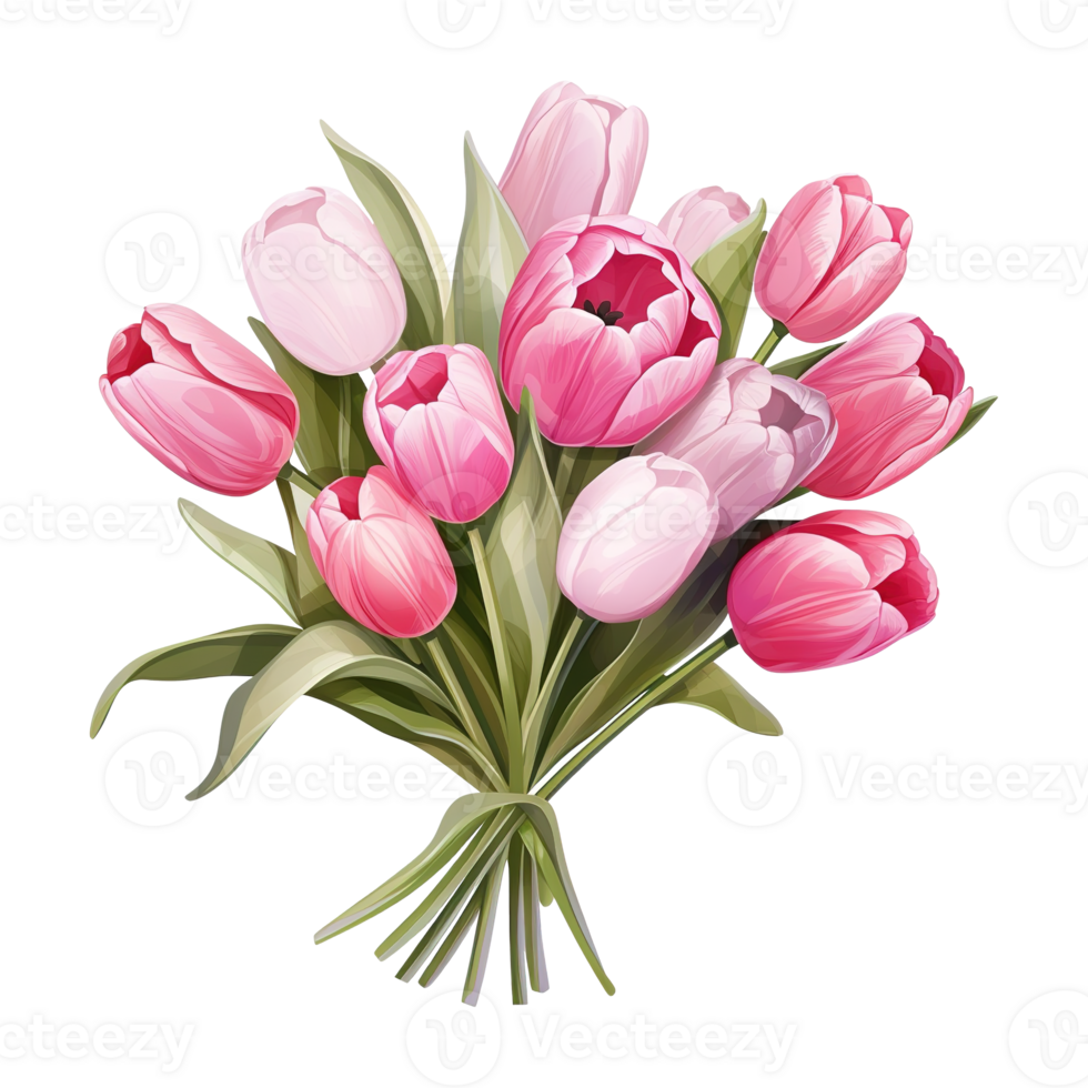 AI generated Bouquet of pink tulips. AI generated image png