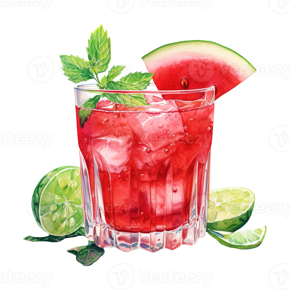 AI generated Glass of watermelon with lime and mint. AI generated image png