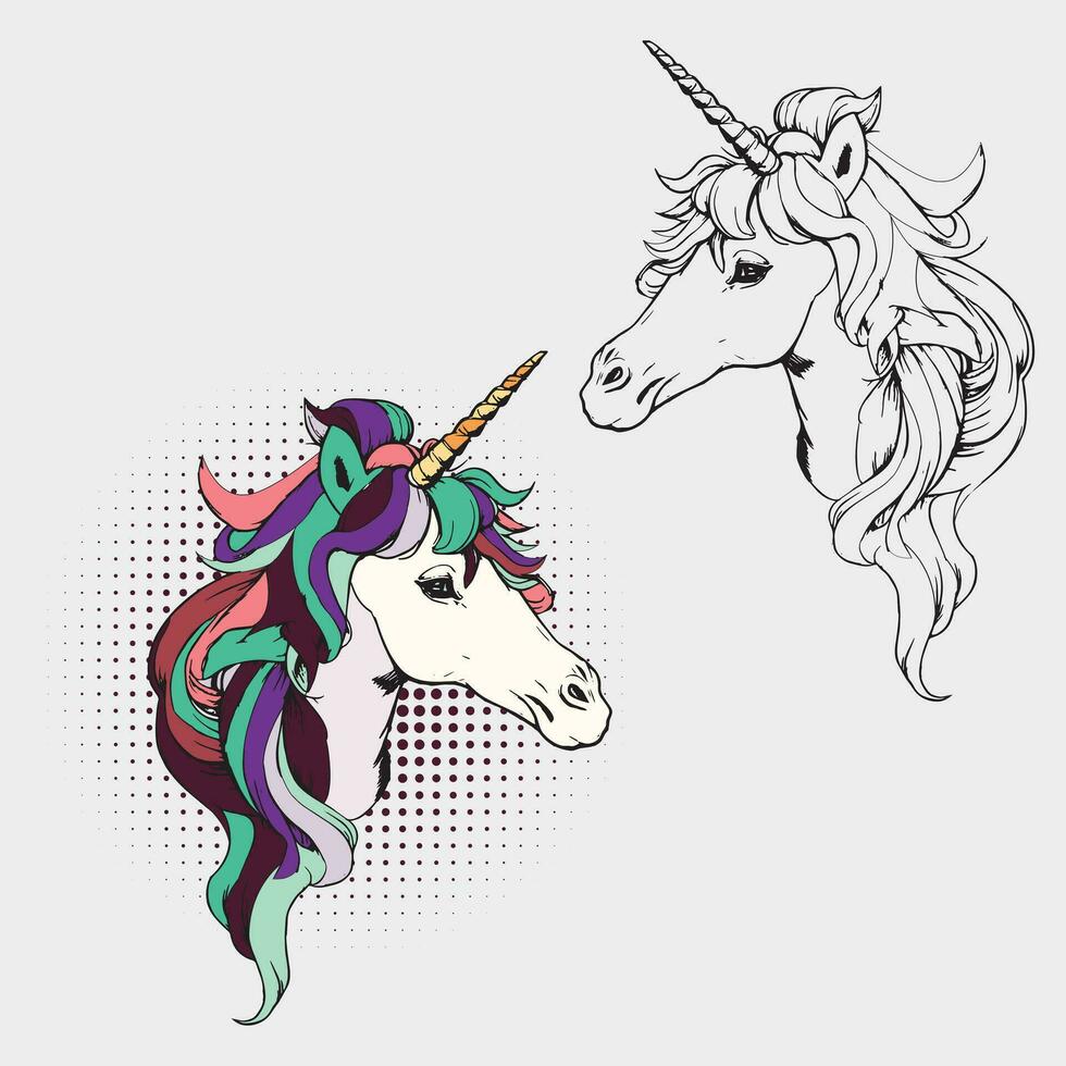 Magical Cute unicorn, Vector illustration of a unicorn head.