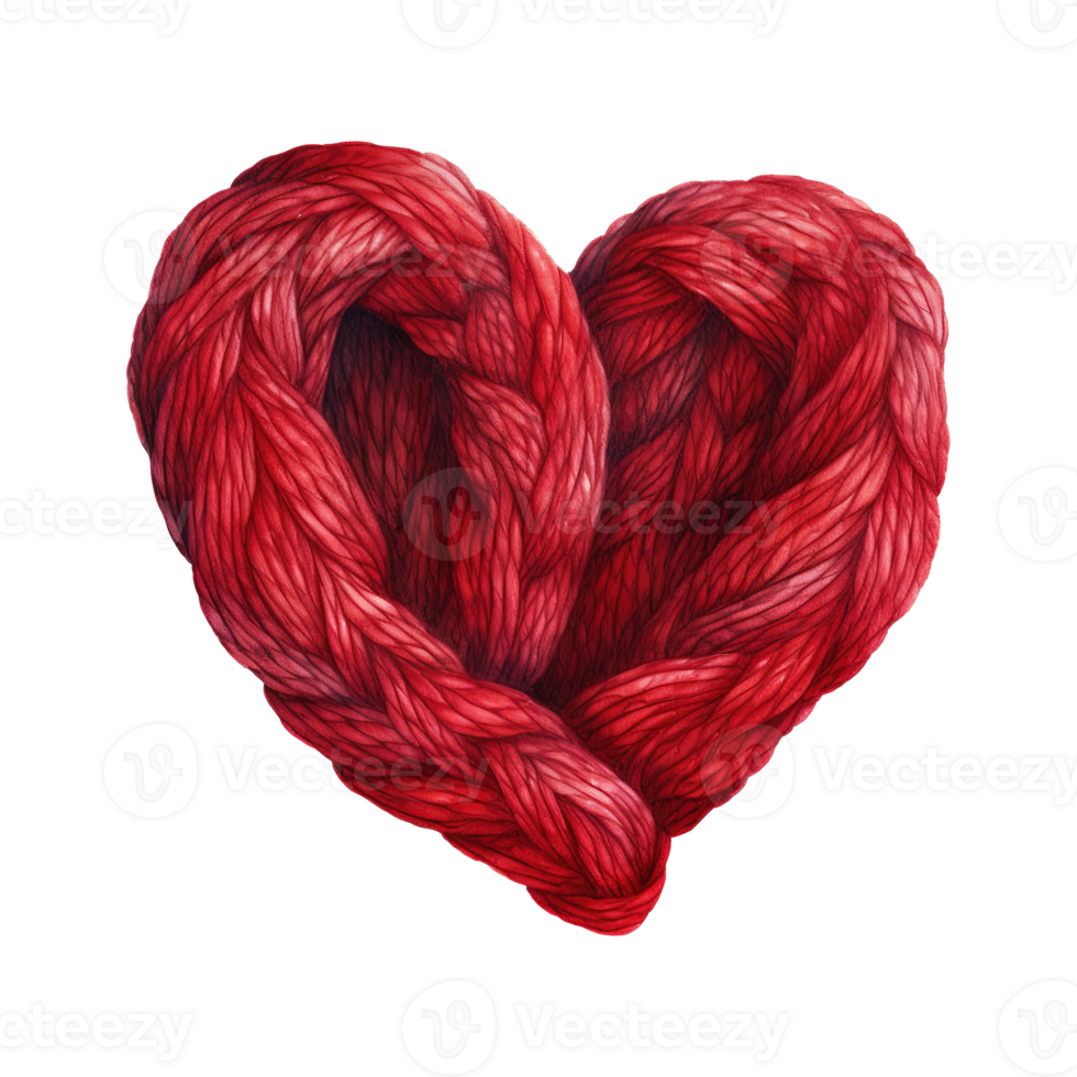 AI generated Red heart shaped wool yarn. AI generated image png